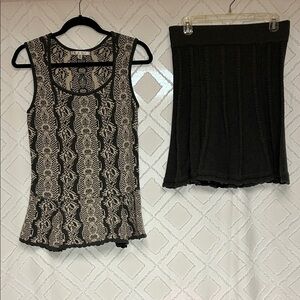 CAbi Black and Cream Sweater Skirt Set